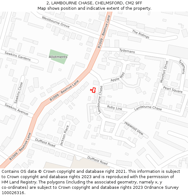 2, LAMBOURNE CHASE, CHELMSFORD, CM2 9FF: Location map and indicative extent of plot