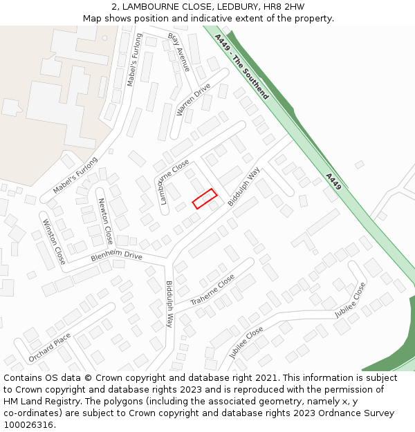 2, LAMBOURNE CLOSE, LEDBURY, HR8 2HW: Location map and indicative extent of plot