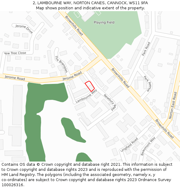 2, LAMBOURNE WAY, NORTON CANES, CANNOCK, WS11 9FA: Location map and indicative extent of plot