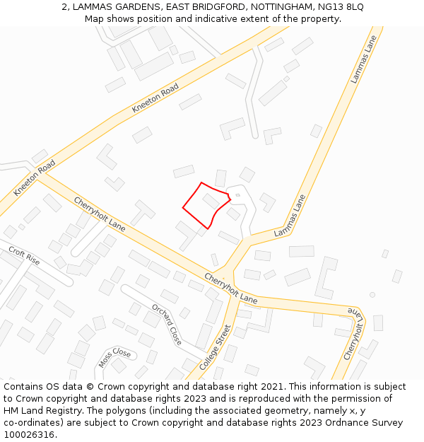 2, LAMMAS GARDENS, EAST BRIDGFORD, NOTTINGHAM, NG13 8LQ: Location map and indicative extent of plot