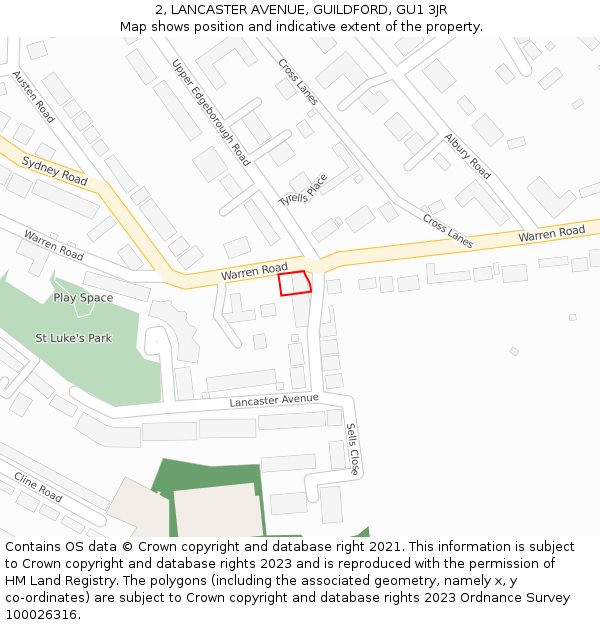 2, LANCASTER AVENUE, GUILDFORD, GU1 3JR: Location map and indicative extent of plot