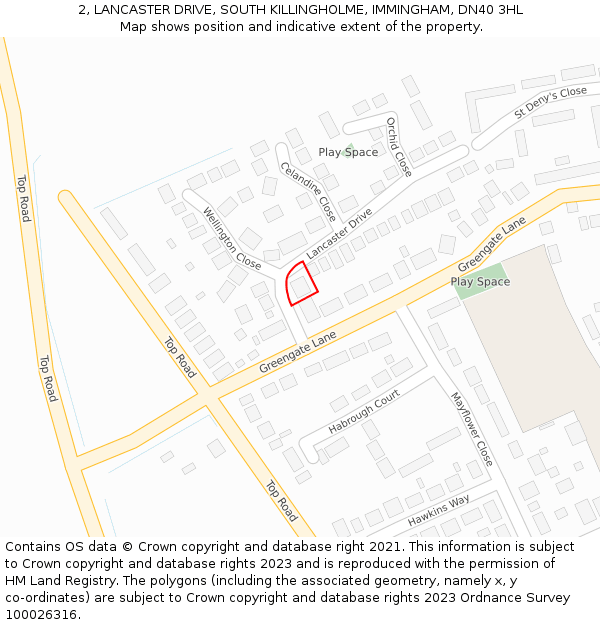 2, LANCASTER DRIVE, SOUTH KILLINGHOLME, IMMINGHAM, DN40 3HL: Location map and indicative extent of plot