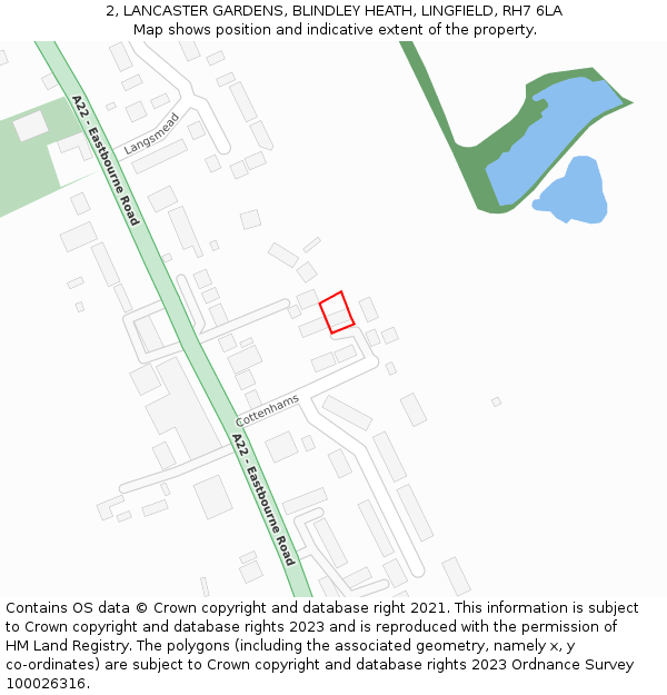 2, LANCASTER GARDENS, BLINDLEY HEATH, LINGFIELD, RH7 6LA: Location map and indicative extent of plot