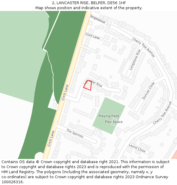 2, LANCASTER RISE, BELPER, DE56 1HF: Location map and indicative extent of plot