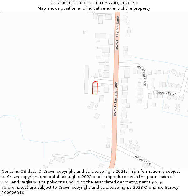 2, LANCHESTER COURT, LEYLAND, PR26 7JX: Location map and indicative extent of plot