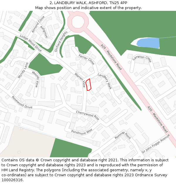 2, LANDBURY WALK, ASHFORD, TN25 4PP: Location map and indicative extent of plot