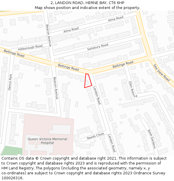 2, LANDON ROAD, HERNE BAY, CT6 6HP: Location map and indicative extent of plot