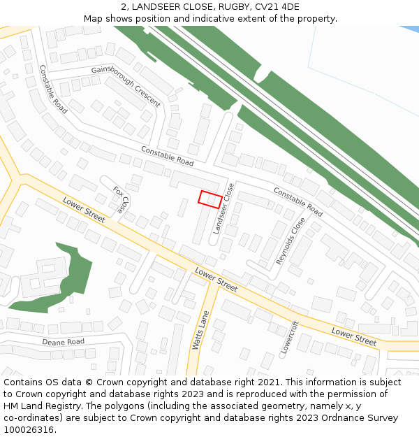 2, LANDSEER CLOSE, RUGBY, CV21 4DE: Location map and indicative extent of plot