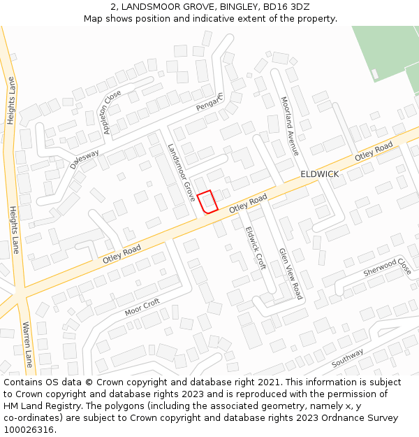 2, LANDSMOOR GROVE, BINGLEY, BD16 3DZ: Location map and indicative extent of plot