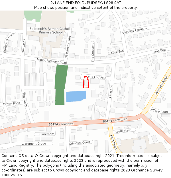 2, LANE END FOLD, PUDSEY, LS28 9AT: Location map and indicative extent of plot