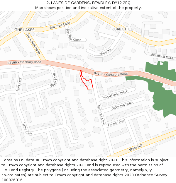 2, LANESIDE GARDENS, BEWDLEY, DY12 2PQ: Location map and indicative extent of plot