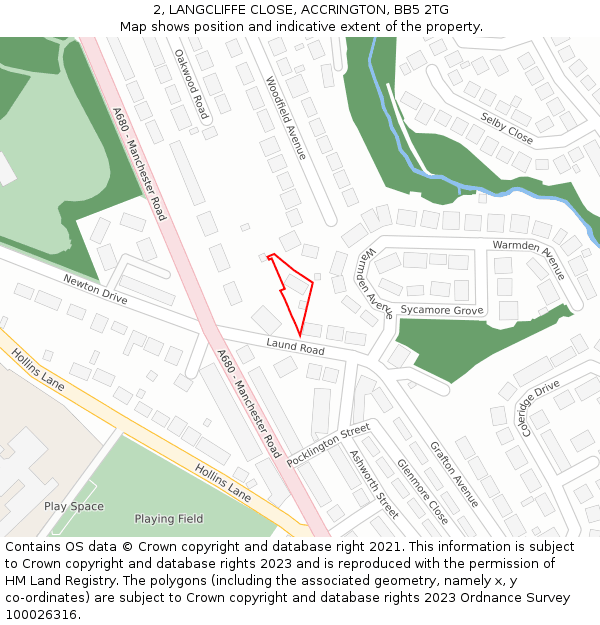 2, LANGCLIFFE CLOSE, ACCRINGTON, BB5 2TG: Location map and indicative extent of plot