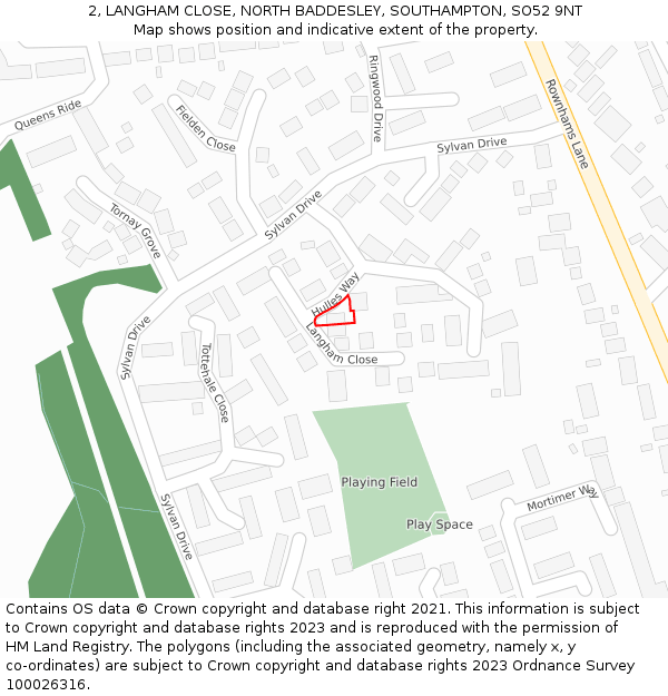 2, LANGHAM CLOSE, NORTH BADDESLEY, SOUTHAMPTON, SO52 9NT: Location map and indicative extent of plot