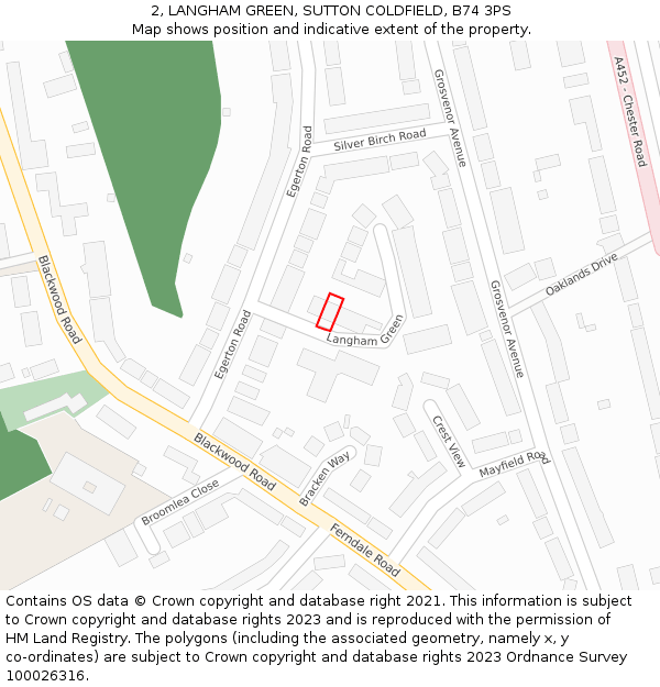 2, LANGHAM GREEN, SUTTON COLDFIELD, B74 3PS: Location map and indicative extent of plot