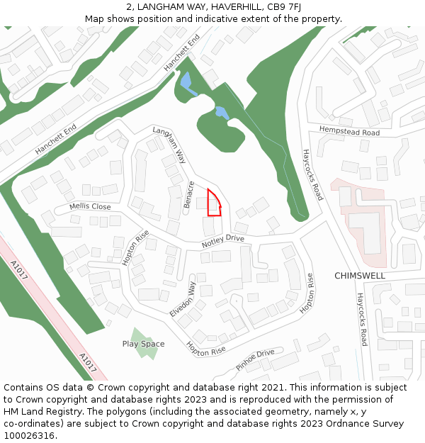 2, LANGHAM WAY, HAVERHILL, CB9 7FJ: Location map and indicative extent of plot