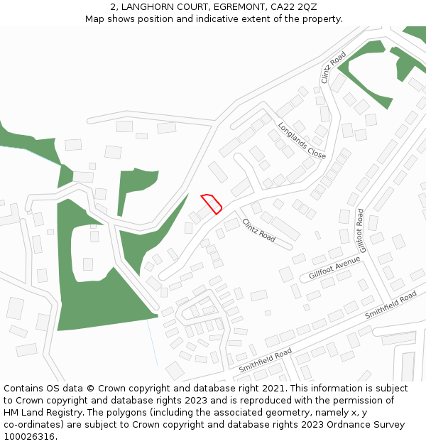 2, LANGHORN COURT, EGREMONT, CA22 2QZ: Location map and indicative extent of plot