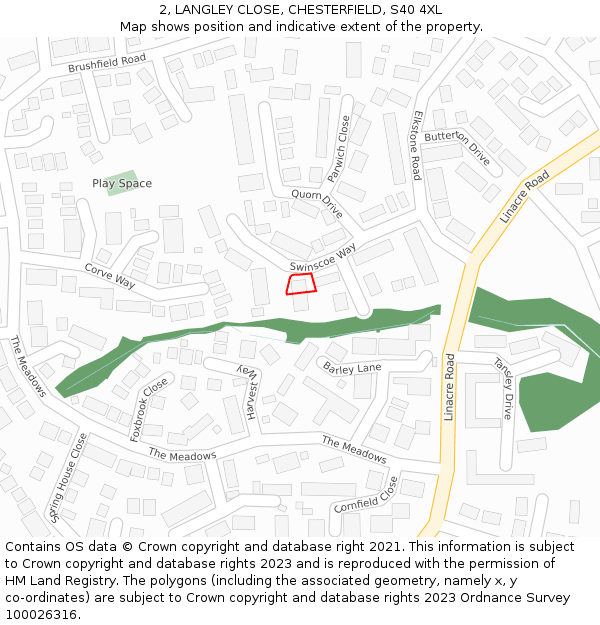 2, LANGLEY CLOSE, CHESTERFIELD, S40 4XL: Location map and indicative extent of plot