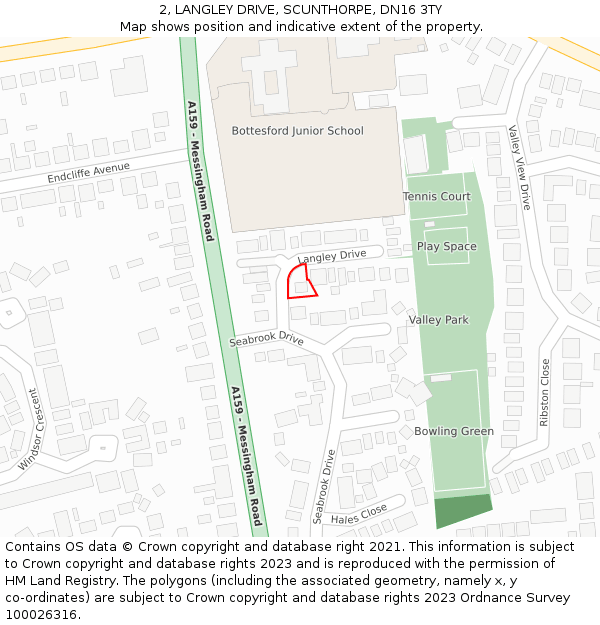 2, LANGLEY DRIVE, SCUNTHORPE, DN16 3TY: Location map and indicative extent of plot