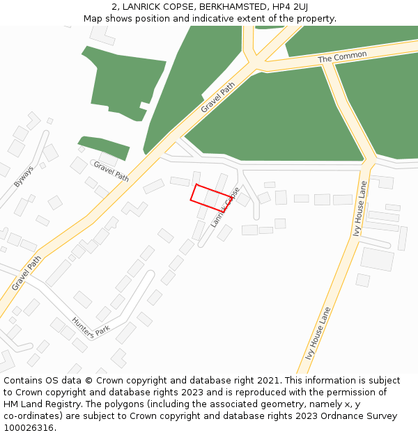 2, LANRICK COPSE, BERKHAMSTED, HP4 2UJ: Location map and indicative extent of plot