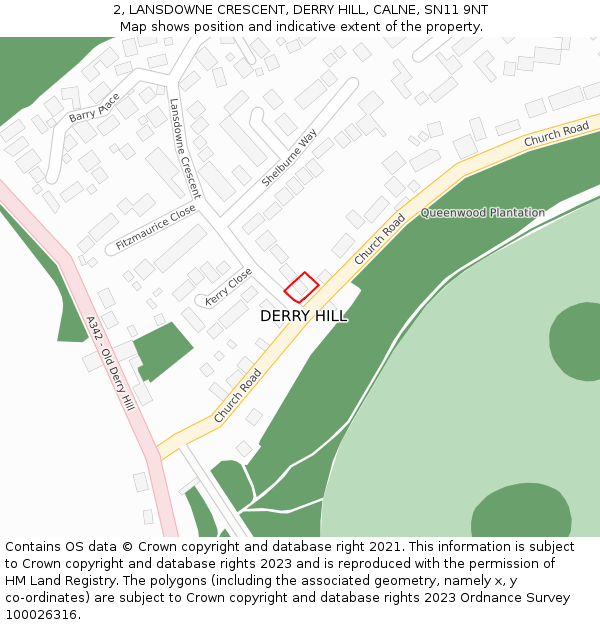 2, LANSDOWNE CRESCENT, DERRY HILL, CALNE, SN11 9NT: Location map and indicative extent of plot