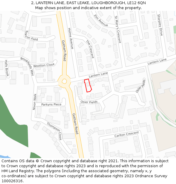 2, LANTERN LANE, EAST LEAKE, LOUGHBOROUGH, LE12 6QN: Location map and indicative extent of plot