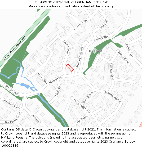 2, LAPWING CRESCENT, CHIPPENHAM, SN14 6YF: Location map and indicative extent of plot