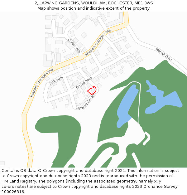 2, LAPWING GARDENS, WOULDHAM, ROCHESTER, ME1 3WS: Location map and indicative extent of plot