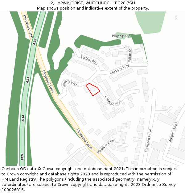 2, LAPWING RISE, WHITCHURCH, RG28 7SU: Location map and indicative extent of plot