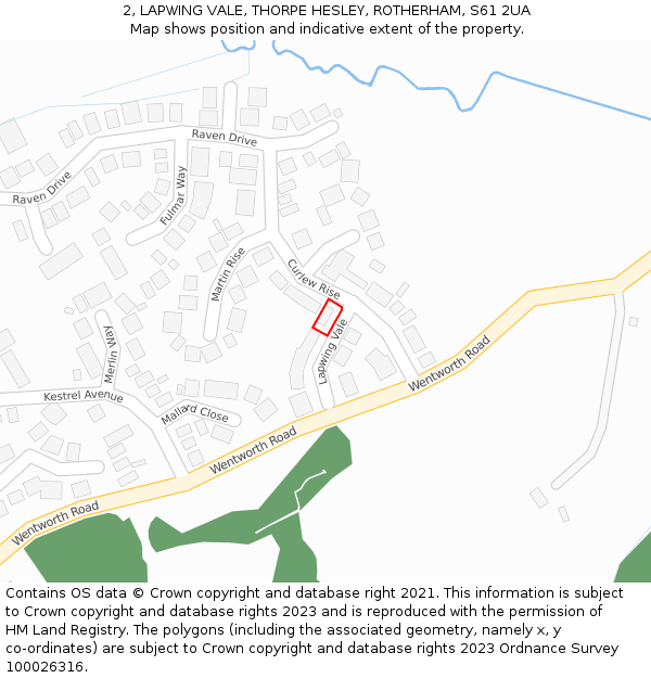2, LAPWING VALE, THORPE HESLEY, ROTHERHAM, S61 2UA: Location map and indicative extent of plot