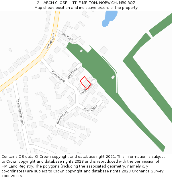 2, LARCH CLOSE, LITTLE MELTON, NORWICH, NR9 3QZ: Location map and indicative extent of plot