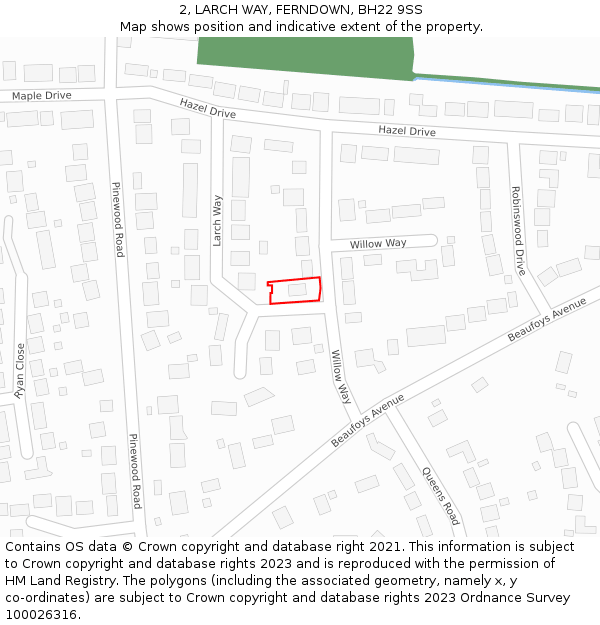 2, LARCH WAY, FERNDOWN, BH22 9SS: Location map and indicative extent of plot