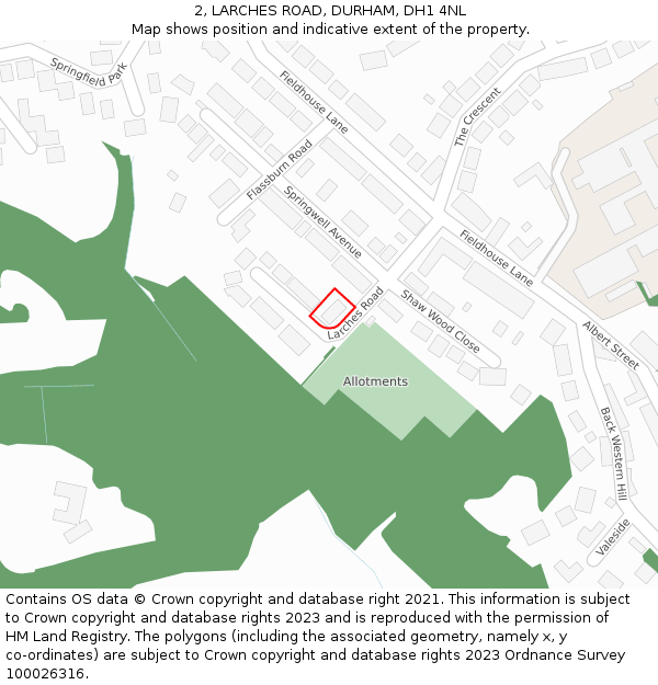 2, LARCHES ROAD, DURHAM, DH1 4NL: Location map and indicative extent of plot