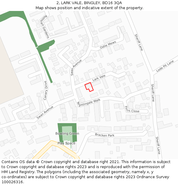 2, LARK VALE, BINGLEY, BD16 3QA: Location map and indicative extent of plot