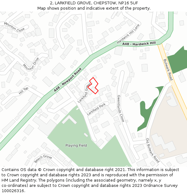 2, LARKFIELD GROVE, CHEPSTOW, NP16 5UF: Location map and indicative extent of plot