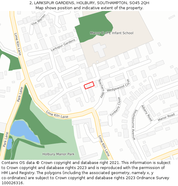 2, LARKSPUR GARDENS, HOLBURY, SOUTHAMPTON, SO45 2QH: Location map and indicative extent of plot