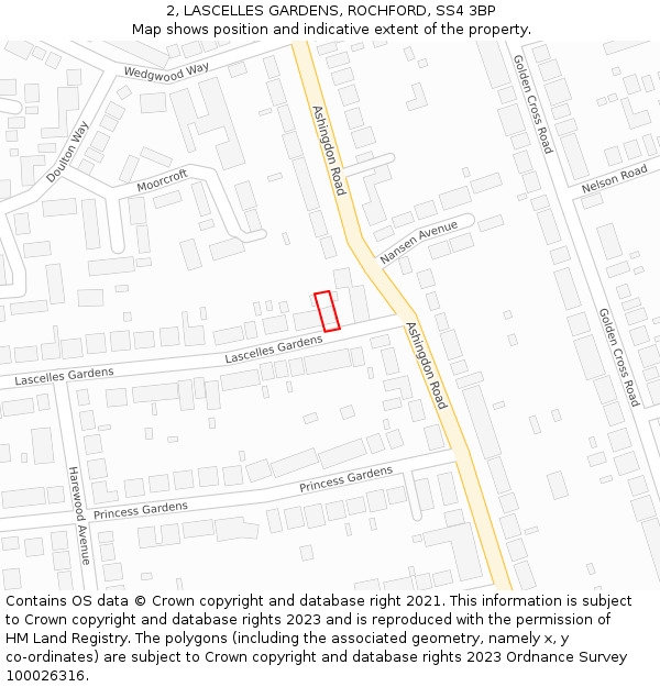 2, LASCELLES GARDENS, ROCHFORD, SS4 3BP: Location map and indicative extent of plot