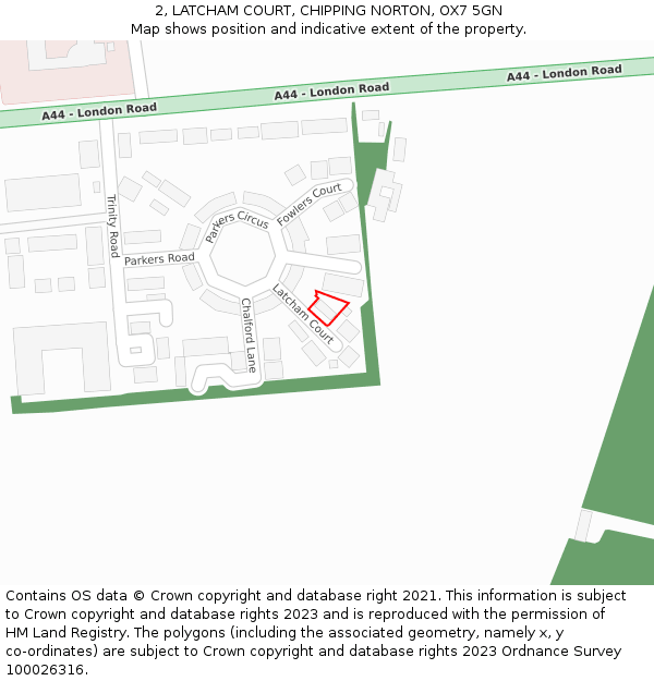 2, LATCHAM COURT, CHIPPING NORTON, OX7 5GN: Location map and indicative extent of plot