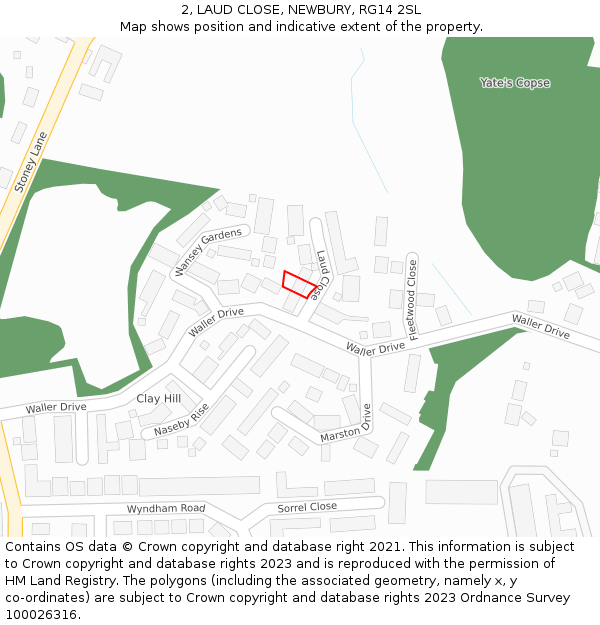 2, LAUD CLOSE, NEWBURY, RG14 2SL: Location map and indicative extent of plot