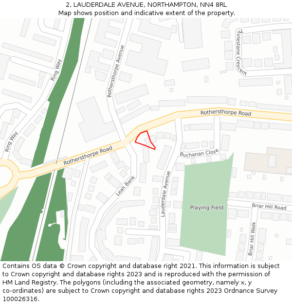 2, LAUDERDALE AVENUE, NORTHAMPTON, NN4 8RL: Location map and indicative extent of plot