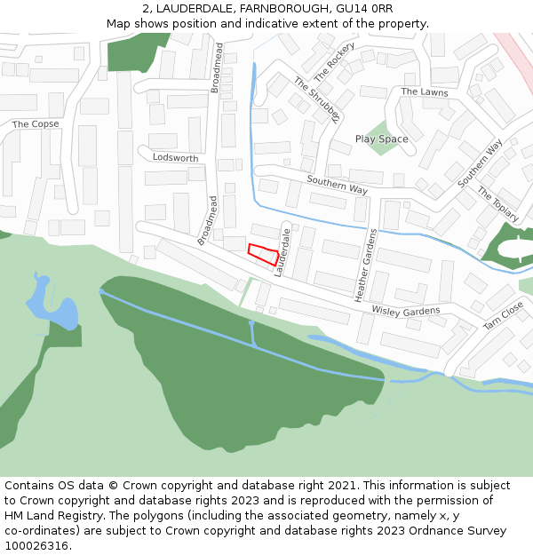 2, LAUDERDALE, FARNBOROUGH, GU14 0RR: Location map and indicative extent of plot