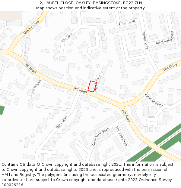 2, LAUREL CLOSE, OAKLEY, BASINGSTOKE, RG23 7LN: Location map and indicative extent of plot