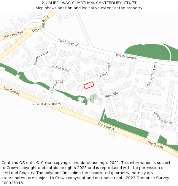 2, LAUREL WAY, CHARTHAM, CANTERBURY, CT4 7TJ: Location map and indicative extent of plot