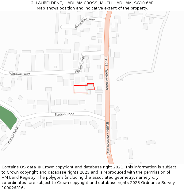 2, LAURELDENE, HADHAM CROSS, MUCH HADHAM, SG10 6AP: Location map and indicative extent of plot