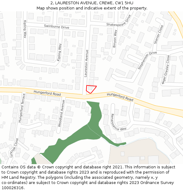 2, LAURESTON AVENUE, CREWE, CW1 5HU: Location map and indicative extent of plot