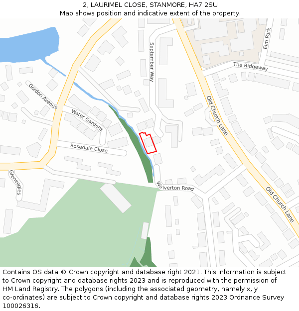 2, LAURIMEL CLOSE, STANMORE, HA7 2SU: Location map and indicative extent of plot