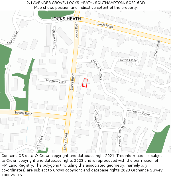 2, LAVENDER GROVE, LOCKS HEATH, SOUTHAMPTON, SO31 6DD: Location map and indicative extent of plot