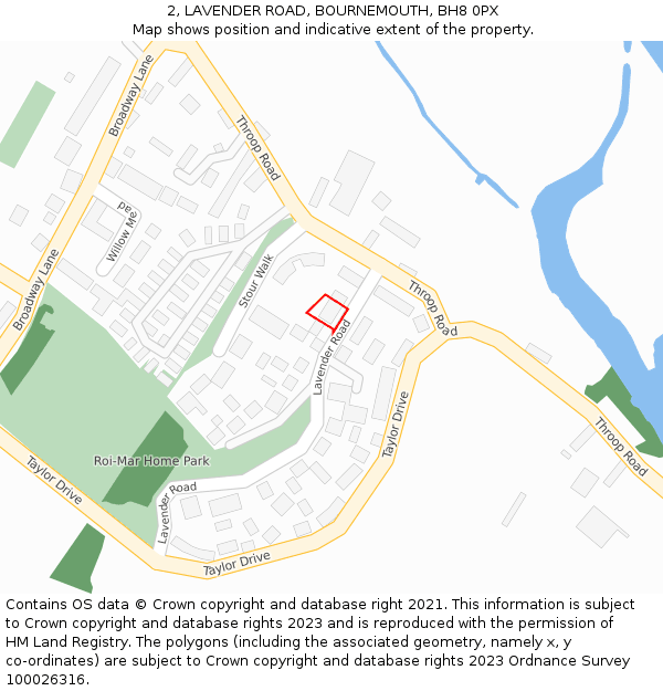 2, LAVENDER ROAD, BOURNEMOUTH, BH8 0PX: Location map and indicative extent of plot