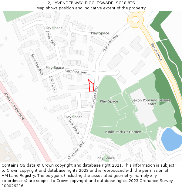 2, LAVENDER WAY, BIGGLESWADE, SG18 8TS: Location map and indicative extent of plot