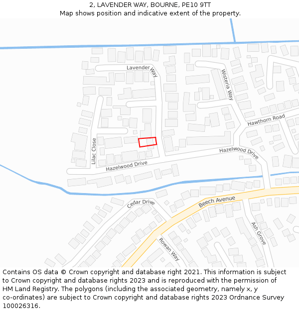 2, LAVENDER WAY, BOURNE, PE10 9TT: Location map and indicative extent of plot