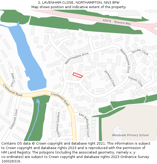 2, LAVENHAM CLOSE, NORTHAMPTON, NN3 8PW: Location map and indicative extent of plot